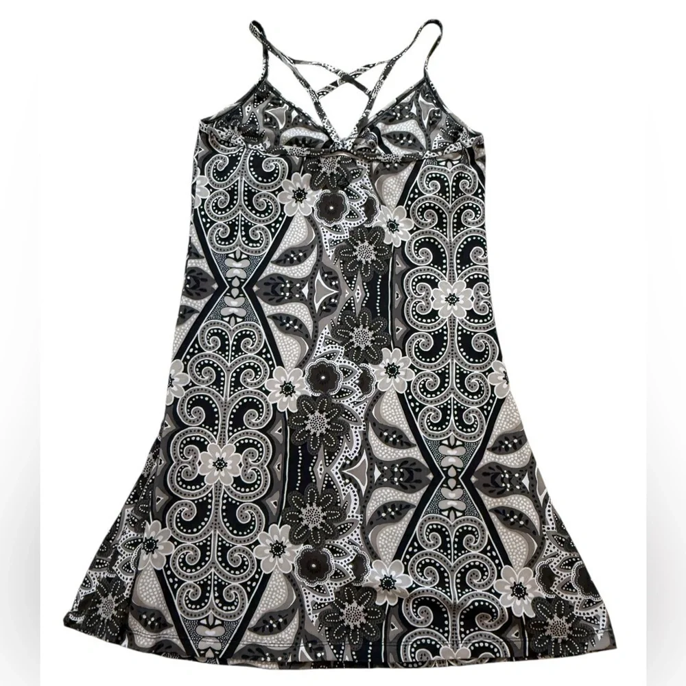 Prana Breathe Dress Black White Floral Paisley Print Size Small - Picture 5 of 6